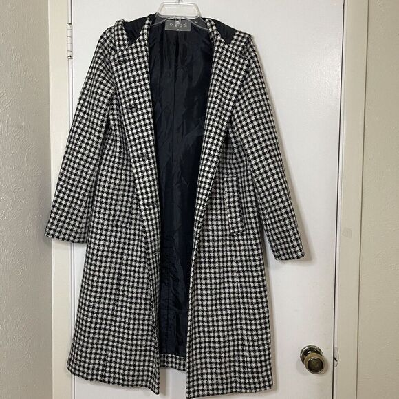 O.Z.O.C. japan wool houndstooth hooded peacoat knee length size 38 - Picture 1 of 7